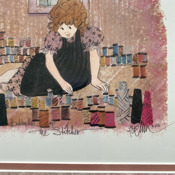 P Buckley Moss “The Stitcher” framed limited edition print, signed & numbered - Picture 2 of 5